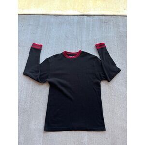 Evolution In Design Mens XL Thermal Shirt Black Red Striped Trim Waffle Knit